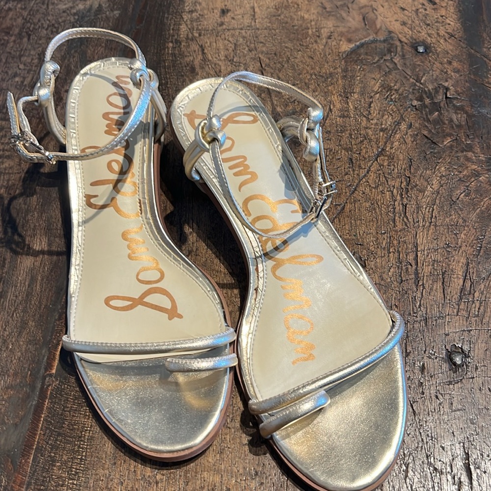 Sam Edelman Silver Metallic Leather Ankle-Strap Sandals